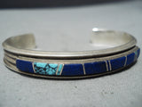 Marv Thompson Vintage Native American Navajo Lapis And Turquoise Sterling Silver Bracelet-Nativo Arts