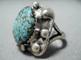 Superb Vintage Hopi Native American Spiderweb Turquoise Sterling Silver Ring Old-Nativo Arts