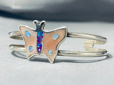 Important Native American Zuni Inlay Mother Of Pearl Butterfly Sterling Silver Bracelet-Nativo Arts