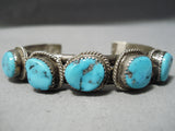 Thick Sturdy Vintage Native American Navajo Yazzie Turquoise Sterling Silver Bracelet Old-Nativo Arts