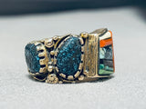 Native American Lander Blue Turquoise Vintage 14k Gold Richard Tsosie Inlay Turquoise Ring-Nativo Arts