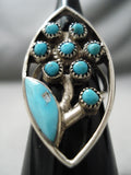 Intricate!! Vintage Zuni Native American Turquoise Flower Sterling Silver Ring-Nativo Arts