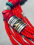 Authentic Singer Native American Navajo Coral Sterling Silver Turquoise Necklace-Nativo Arts