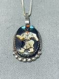 Dancing Kachina Vintage Native American Zuni Turquoise Sterling Silver Inlay Necklace-Nativo Arts