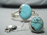 Marvelous Vintage Native American Navajo Blue Diamond Turquoise Sterling Silver Slave Bracelet-Nativo Arts