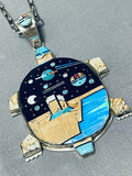 Symbolic Turtle Native American Navajo Turquoise Inlay Stserling Silver Necklace-Nativo Arts