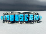 Important Hand Cut Squared Turquoise Vintage Native American Navajo Sterling Silver Bracelet-Nativo Arts