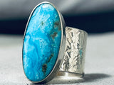 Tremendous Native American Navajo Kingman Turquoise Sterling Silver Giant Ring-Nativo Arts