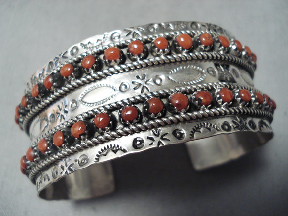 Astonishing Zuni Coral Sterling Silver Bracelet Native American