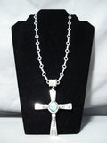Grand Native American Navajo Blue Diamond Turquoise Sterling Silver Cross Necklace-Nativo Arts