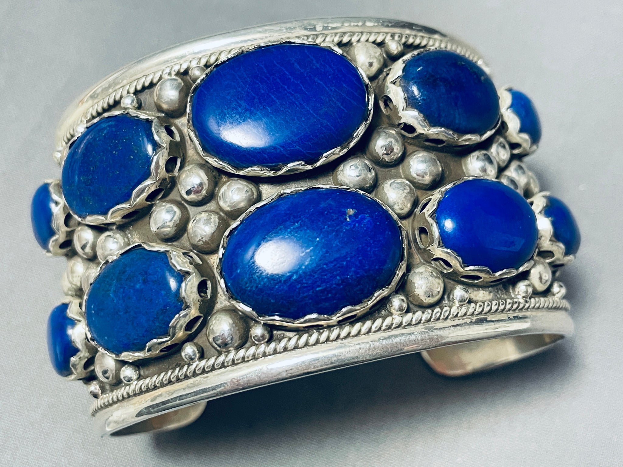 Vintage handmade 925 sterling silver blue lapis lazuli outlet cuff bracelet