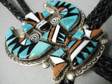 Colossal Vintage Native American Zuni Turquoise Sterling Silver Bolo Tie-Nativo Arts