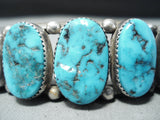 Signed Hvy Vintage Native American Navajo Turquoise Nugget Sterling Silver Bracelet-Nativo Arts