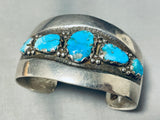 Sturdy Heavy Vintage Native American Navajo Turquoise Sterling Silver Bracelet Cuff-Nativo Arts