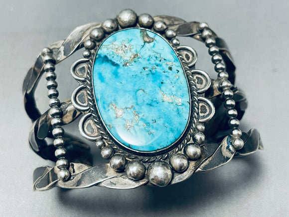 Coolest Twisted Cuff Vintage Native American Navajo Turquoise Sterling Silver Bracelet-Nativo Arts