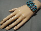 Stunning Vintage Native American Navajo Turquoise Cluster Sterling Silver Bracelet Cuff-Nativo Arts