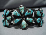 Stunning Vintage Native American Navajo Royston Turquoise Sterling Silver Flower Bracelet Old-Nativo Arts