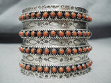 Colossal Signed Coral Snake Eyes Native American Zuni Sterling Silver Bracelet-Nativo Arts