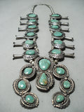 311 Gram Signed Vintage Native American Navajo Turquoise Sterling Silver Squash Blossom Necklace-Nativo Arts