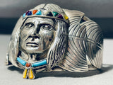 Most Detailed Vintage Native American Navajo Chief Sterling Silver Turquoise Bracelet-Nativo Arts