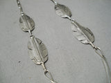 Detailed Native American Navajo Turquoise Sterling Silver Feather Necklace-Nativo Arts
