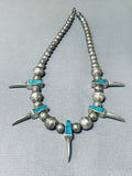Distinctive Vintage Native American Navajo Old Kingman Turquoise Sterling Silver Necklace-Nativo Arts