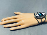 Native American Huge Rare Slanted Inlay Turquoise Vintage Navajo Sterling Silver Bracelet-Nativo Arts