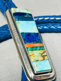 Important Vintage Native American Navajo Leroy Begay Rare Blue Bolo Tie Sterling Silver-Nativo Arts
