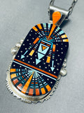 4 Inch Long Rare Huge Native American Navajo Turquoise Kachina Sterling Silver Necklace-Nativo Arts