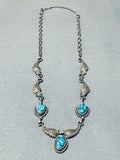 Beautiful Vintage Native American Navajo Turquoise Sterling Silver Necklace Signed-Nativo Arts