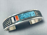 Important Al Nells Vintage Native American Navajo Turquoise Coral Sterling Silver Bracelet-Nativo Arts
