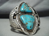 Museum Double Turquoise Vintage Native American Navajo Sterling Silver Bracelet-Nativo Arts