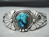 Very Rare Vintage Native American Navajo Blue Thunder Turquoise Sterling Silver Bracelet-Nativo Arts