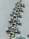 Native American Most Intricate Bird Vintage Turquoise Sterling Silver Squash Blossom Necklace-Nativo Arts