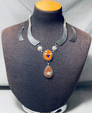 One Of The Most Artisitc Native American Navajo Turquoise Sterling Silver Petroglyph Necklace-Nativo Arts