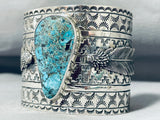 Amazing San Felipe Signed Blue Diamond Turquoise Sterling Silver Huge Bracelet-Nativo Arts