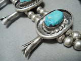 Grand Vintage Native American Navajo Morenci Turquoise Sterling Silver Squash Blossom Necklace-Nativo Arts