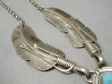 Detailed!! Vintage Native American Navajo Sterling Silver Feather Turquoise Necklace-Nativo Arts