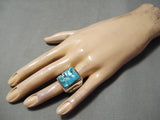Unbelievable Vintage Native American Navajo Kingman Turquoise Sterling Silver Ring Old-Nativo Arts