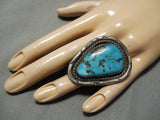 One Of The Biggest Vintage Native American Navajo Men's Persin Turquoise Sterling Silver Ring-Nativo Arts