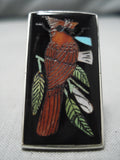 Native American Important Harlan Coonsis Cardinal Motif Coral Sterling Silver Turquoise Ring-Nativo Arts