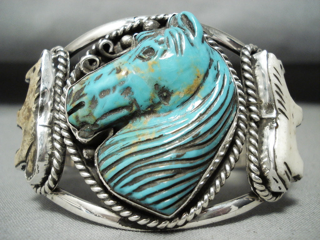 Native American Best Hand Carved Turquoise Horse Sterling Silver