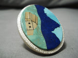 Wonderful Vintage Native American Navajo Inlay Turquoise Lapis Sterling Silver Native Ring Old-Nativo Arts