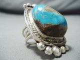 Ray Nez Native American Navajo Kingman Turquoise Sterling Silver Ring-Nativo Arts