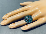 Adorable Vintage Native American Zuni Green Turquoise Sterling Silver Flower Ring-Nativo Arts