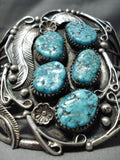 One Of Best Vintage Native American Navajo Leaf Sterling Silver Garden Turquoise Bracelet Old-Nativo Arts