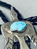 Superior Vintage Native American Navajo Kingman Turquoise Sterling Silver Bolo-Nativo Arts
