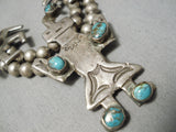 Museum Vintage Native American Navajo Turquoise Yei Sterling Silver Squash Blossom Necklace-Nativo Arts