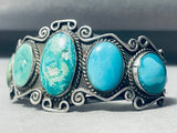 Museum Quality Vintage Native American Navajo Ealy Sturdy Turquoise Sterling Silver Bracelet-Nativo Arts