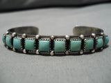 Rare Squared Green Turquoise Vintage Native American Navajo Sterling Silver Bracelet Old-Nativo Arts